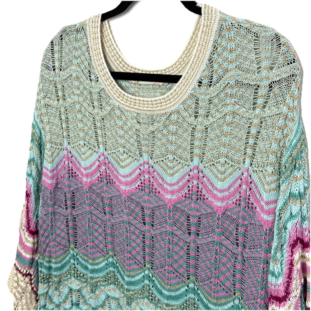 Soft Surroundings Sweater 1X Open Weave Bell Sleeve Boho Knit Tunic Metallic - Picture 4 of 15